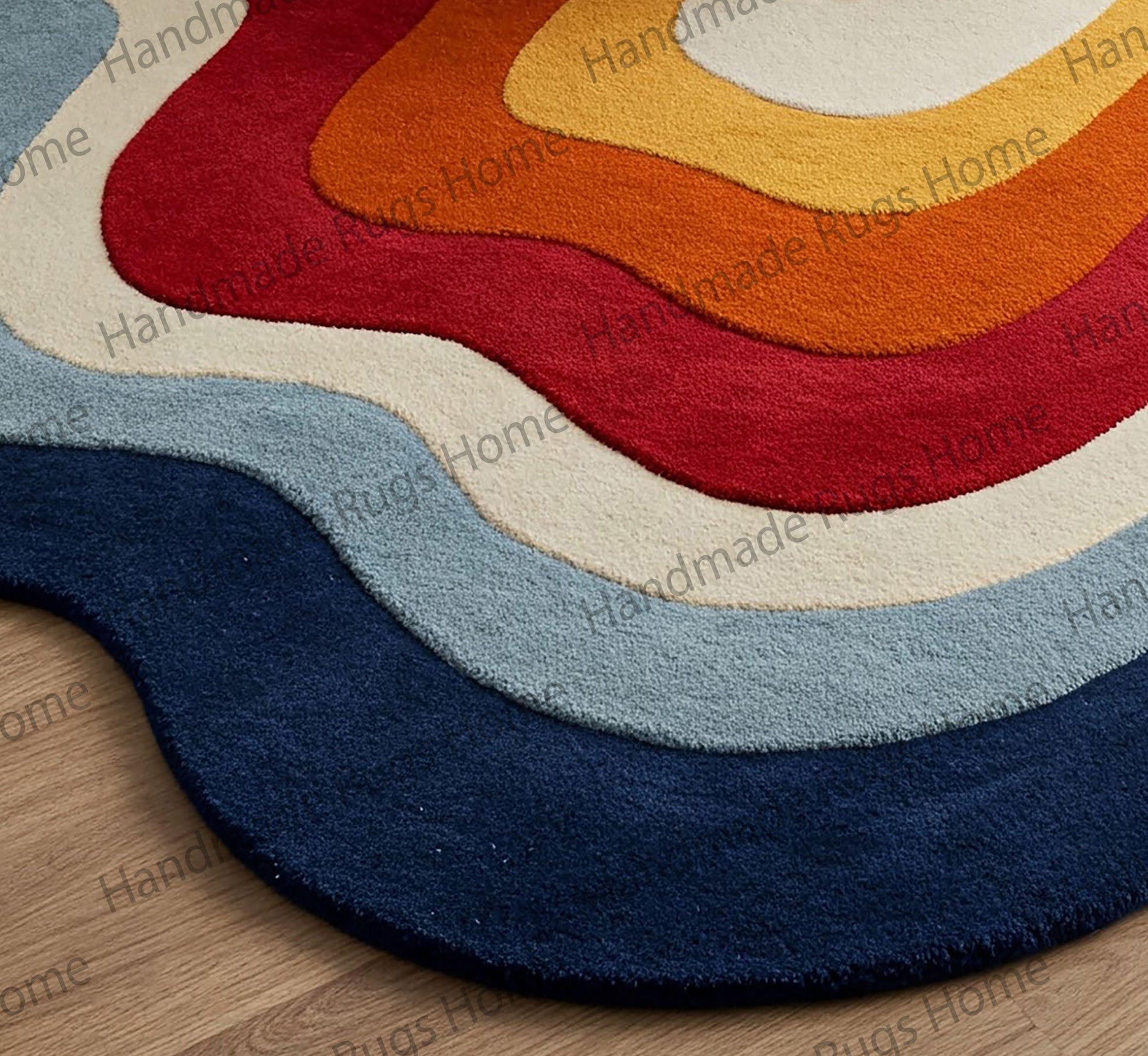 Handmade artistic rug with wave-like pattern