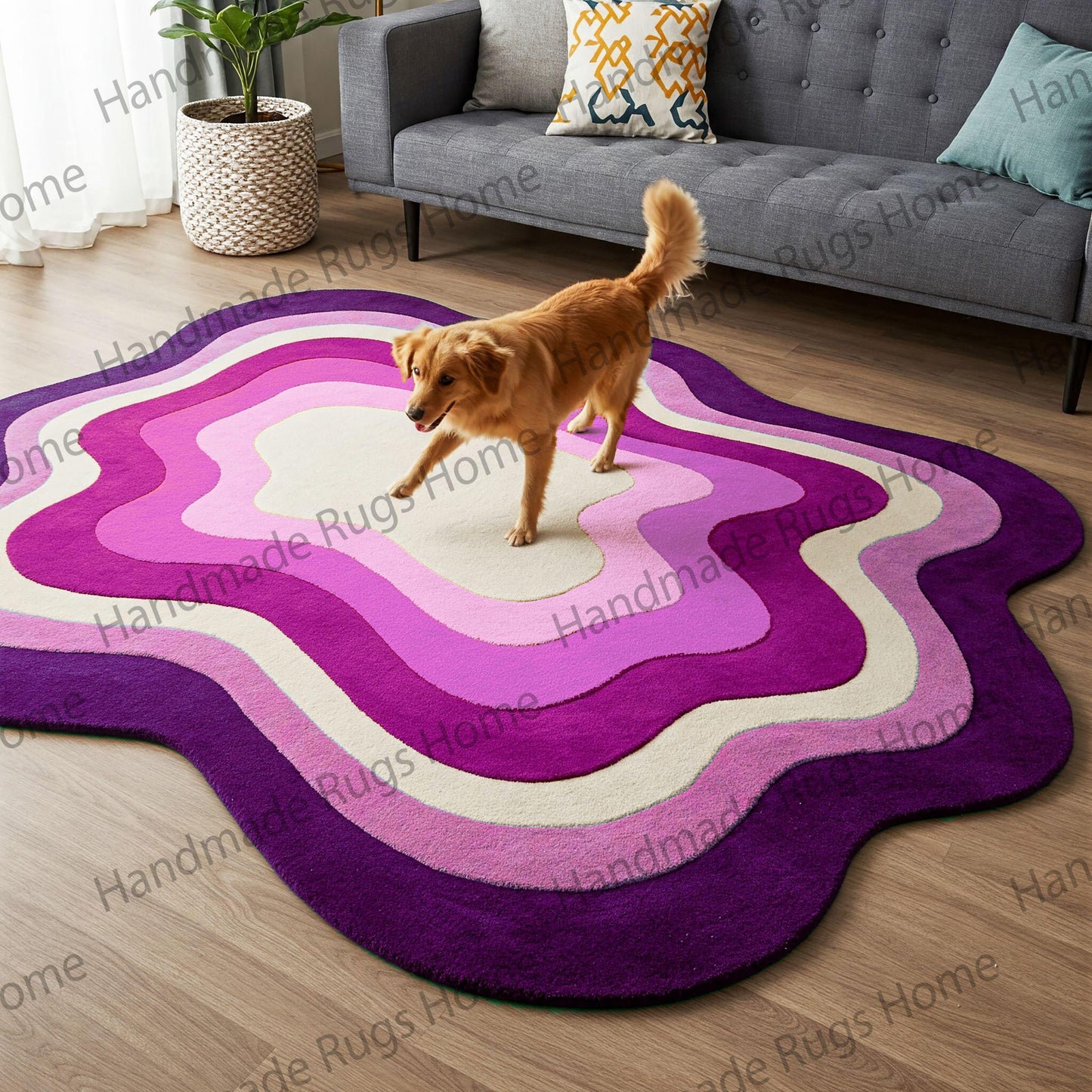 Multicolored statement rug with a flowing pattern