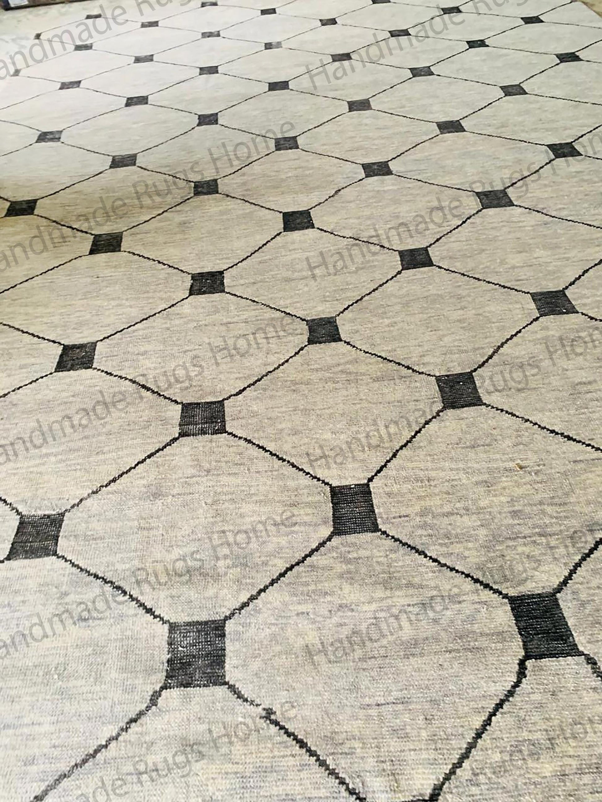 Elegant handwoven geometric Oushak carpet for interiors