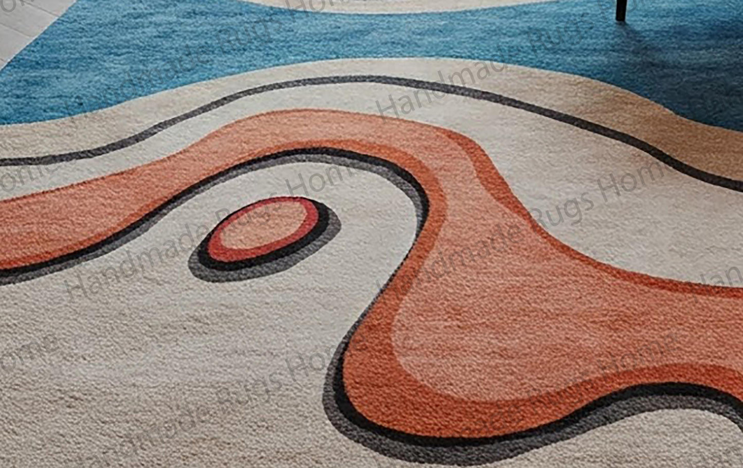 Handmade tufted wool rug in a bold grid design