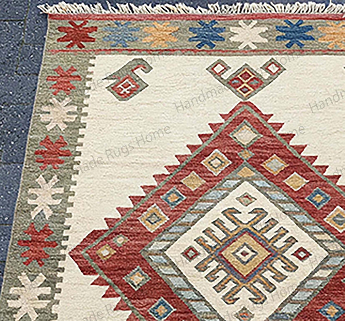 Ethnic boho decor rug featuring a bold diamond design