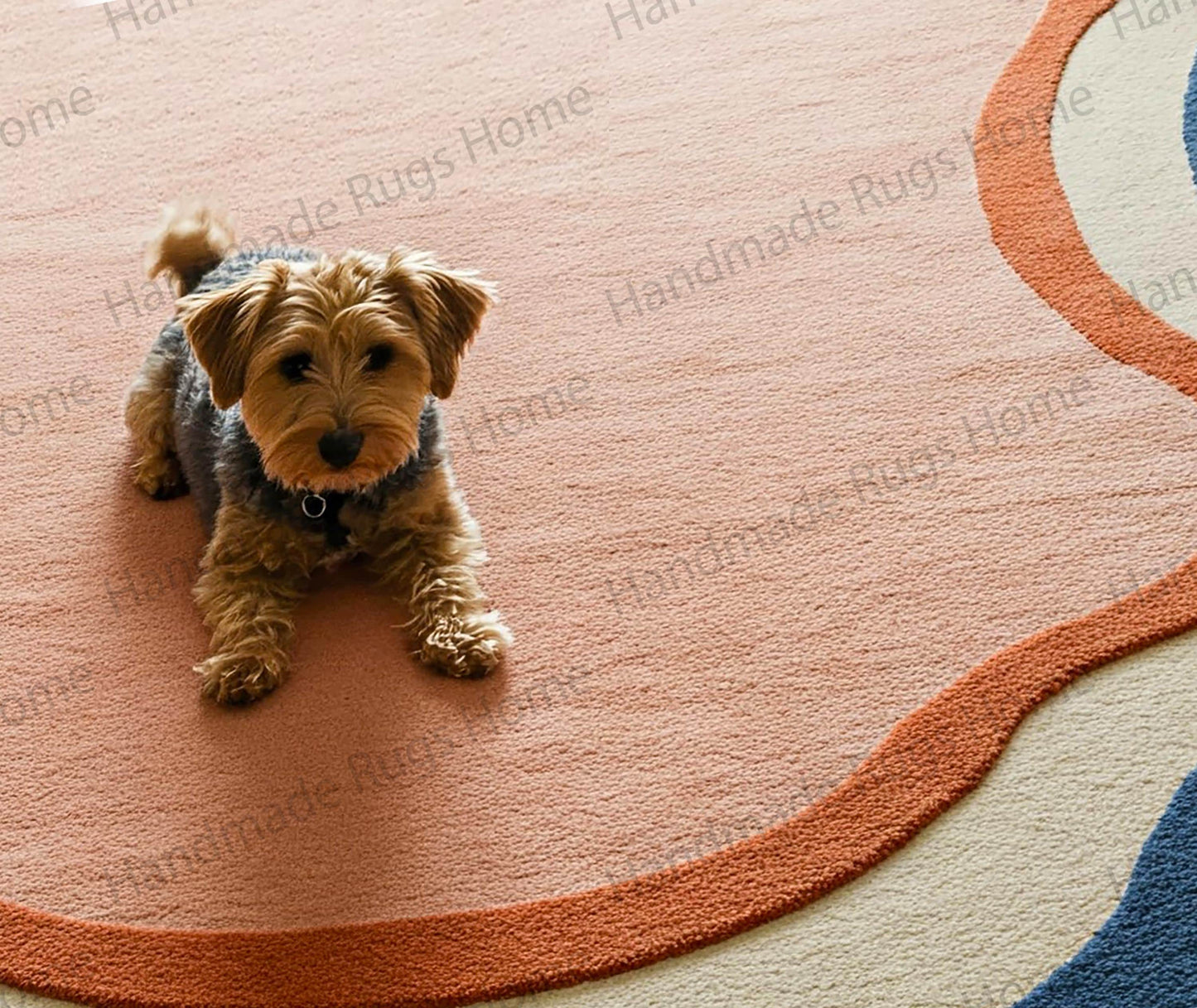 Hand-Tufted Wool Rug: Abstract Waves, Modern Colorful Carpet