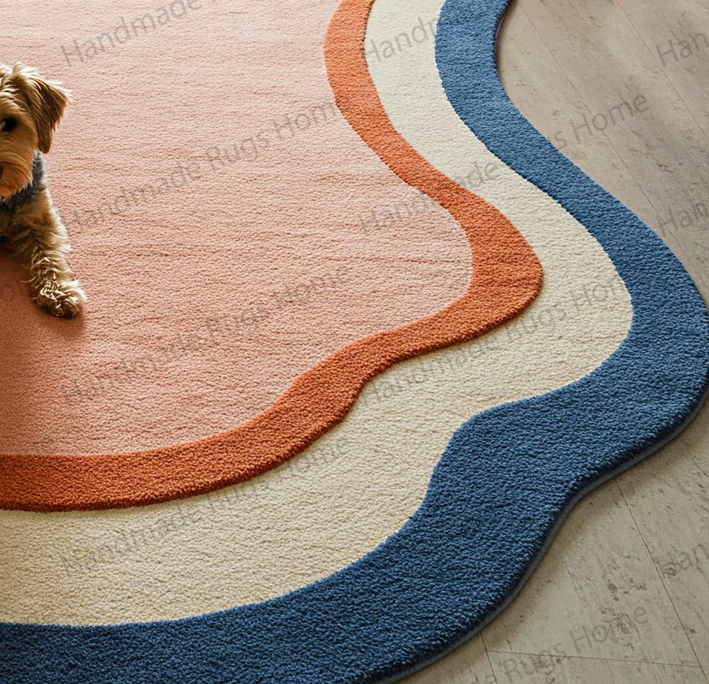 Hand-Tufted Wool Rug: Abstract Waves, Modern Colorful Carpet