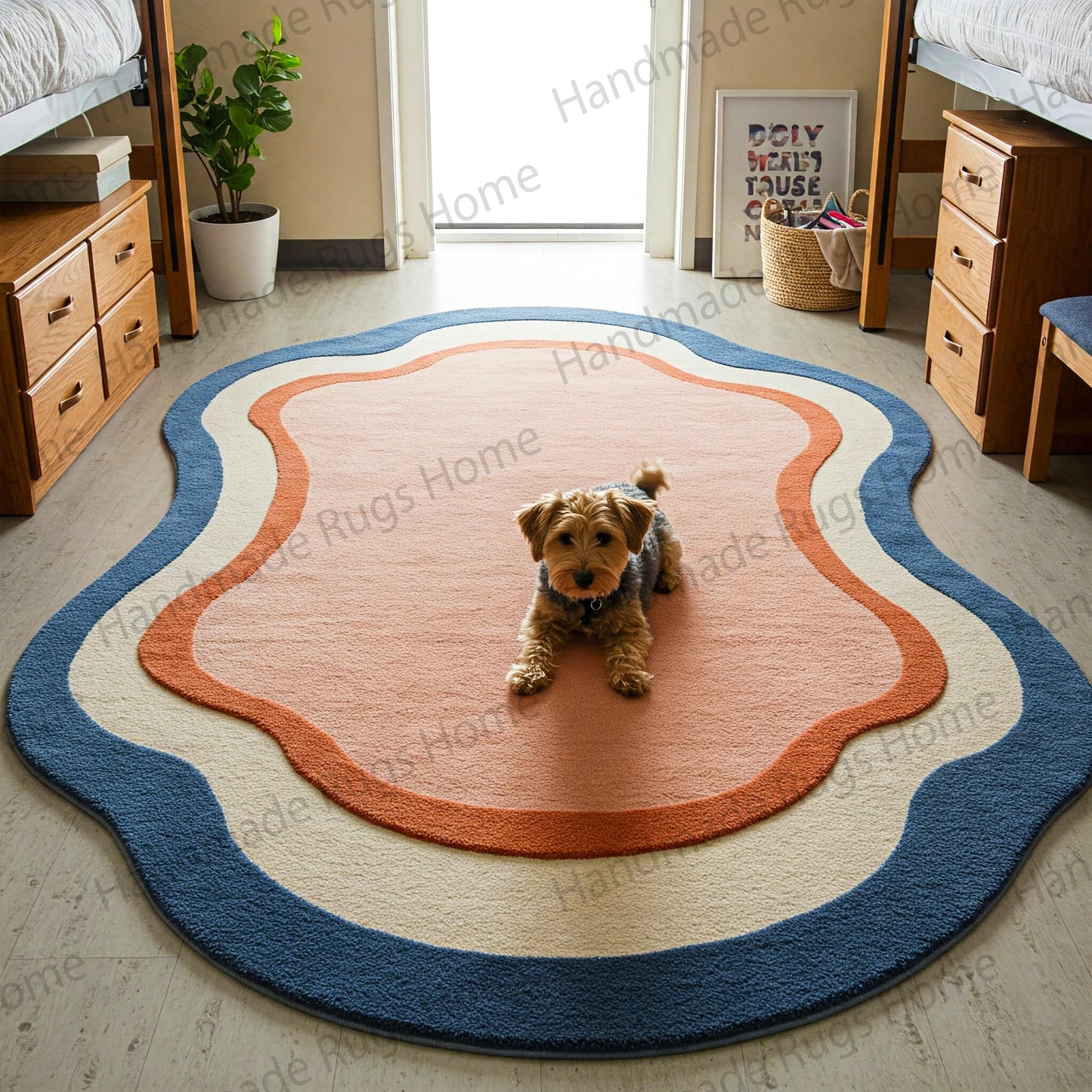 Hand-Tufted Wool Rug: Abstract Waves, Modern Colorful Carpet