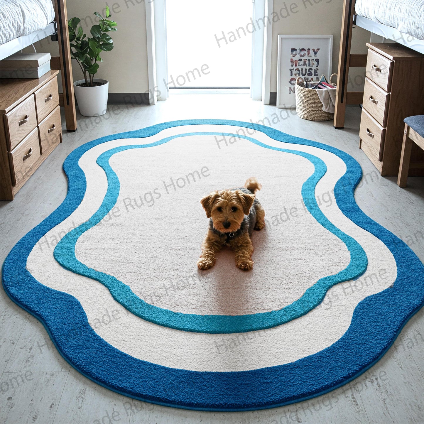 Hand-Tufted Wool Rug: Abstract Waves, Modern Colorful Carpet