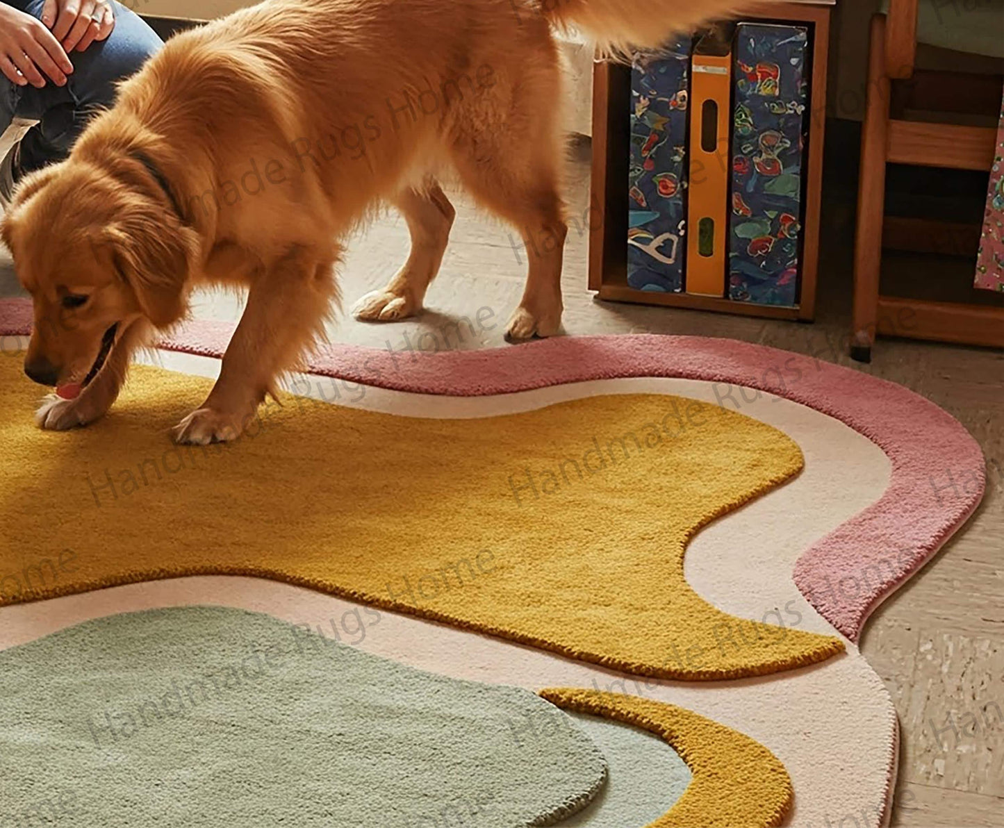 Handmade Wool Tufted Rug: Abstract Waves, Warm Tones