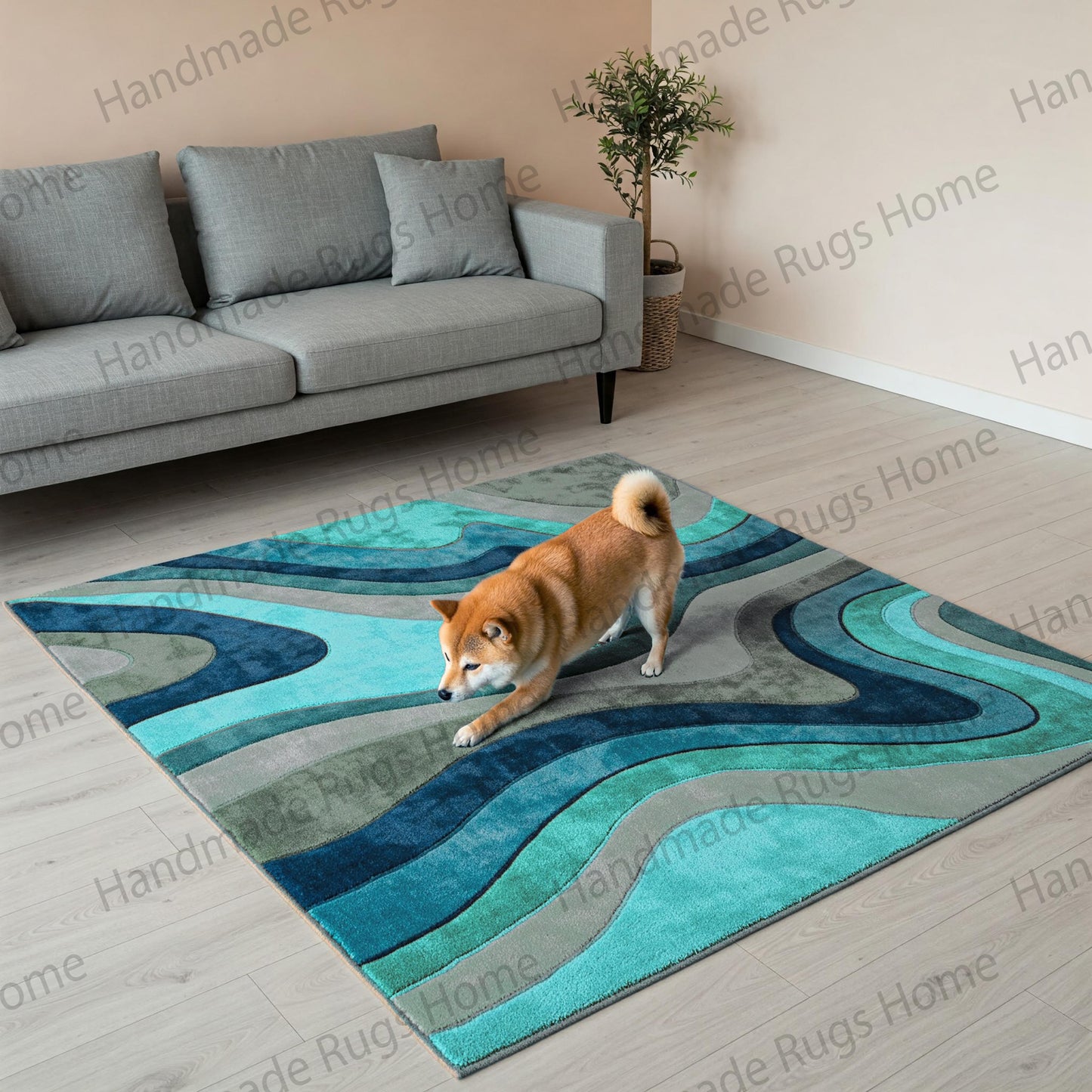 Modern Wavy Rug | Handmade Abstract Area Rug for Living Room Decor | Soft & Durable Design