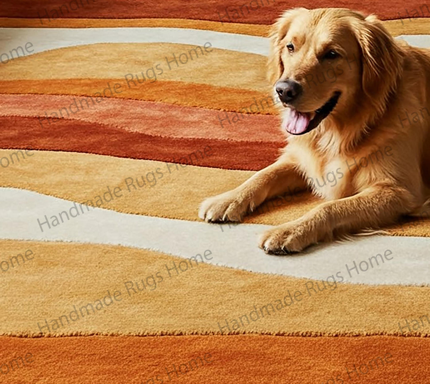 Hand-Tufted Wool Rug: Abstract Waves, Warm Earth Tones