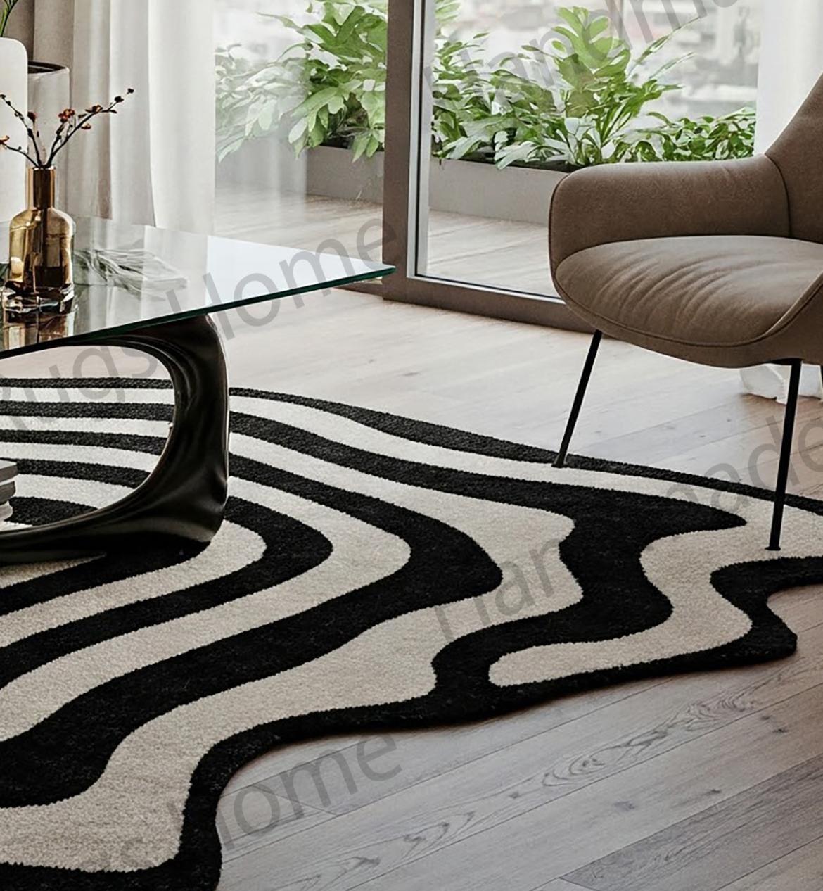 Modern wool rug in a stylish living room setting