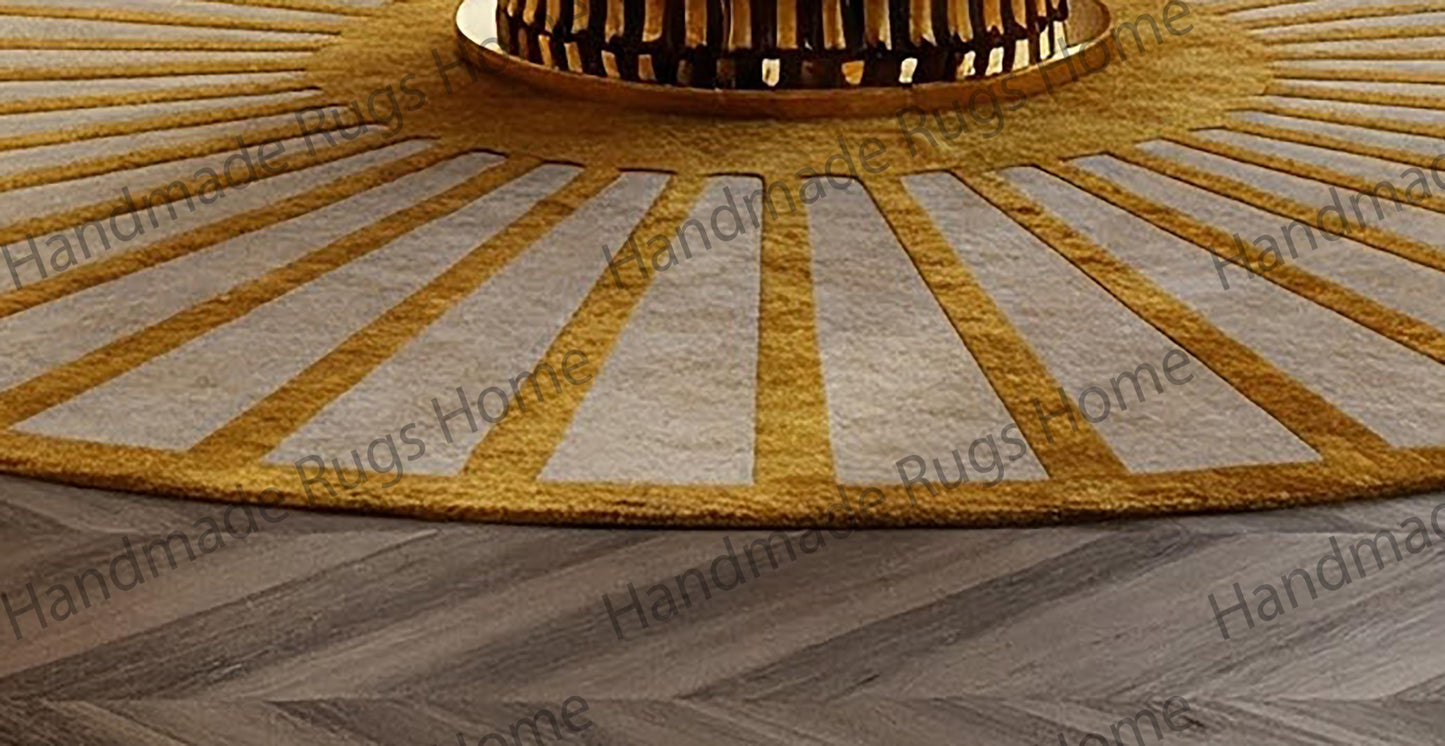 Plush wool rug with a sunburst pattern enhancing interior décor
