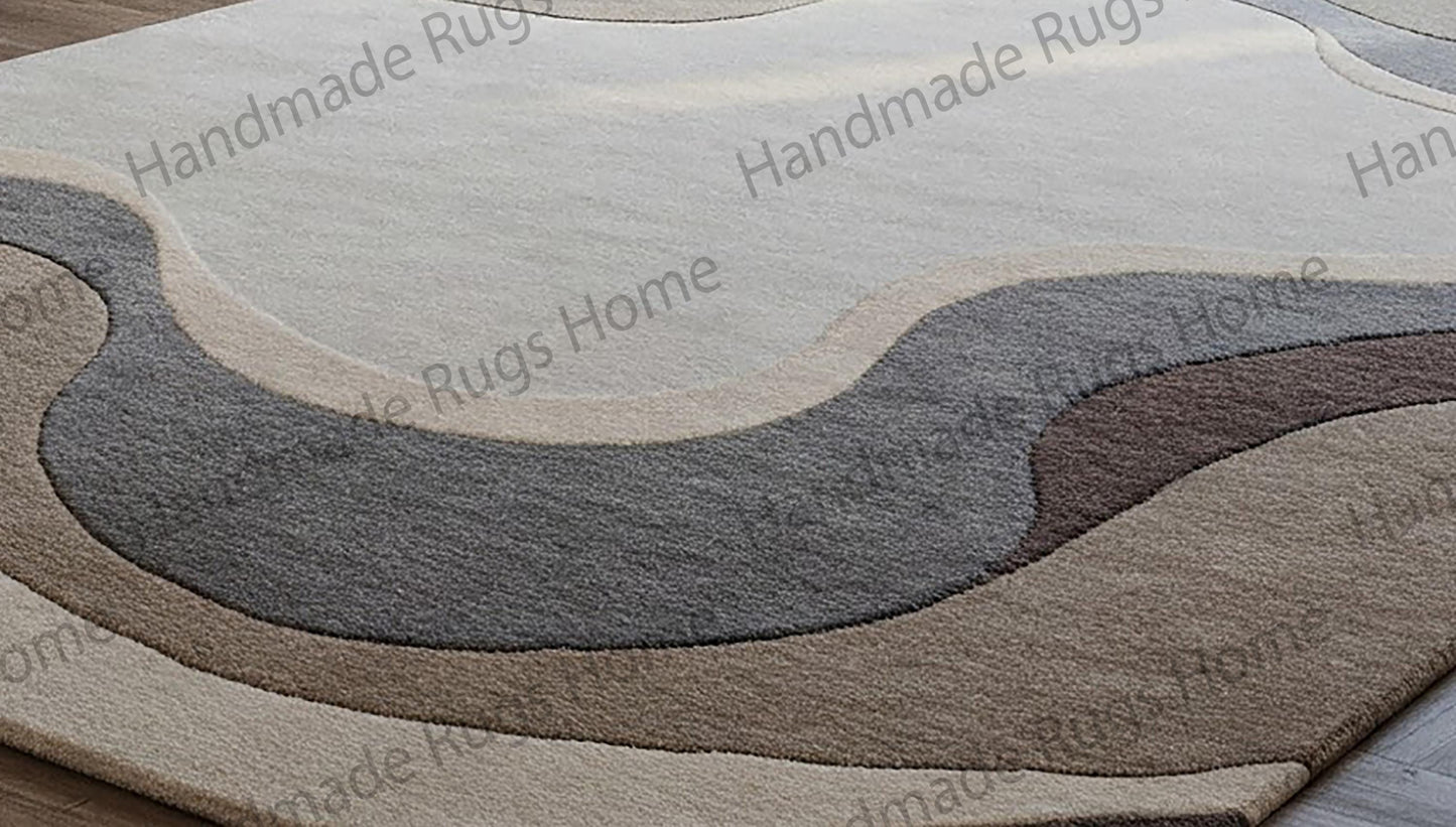 Hand-Tufted Wool Rug: Black & White Abstract Modern Decor