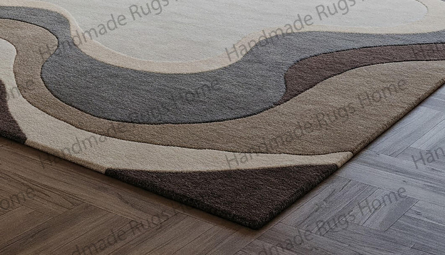 Hand-Tufted Wool Rug: Black & White Abstract Modern Decor