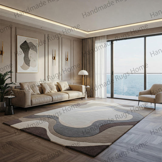 Hand-Tufted Wool Rug: Black & White Abstract Modern Decor