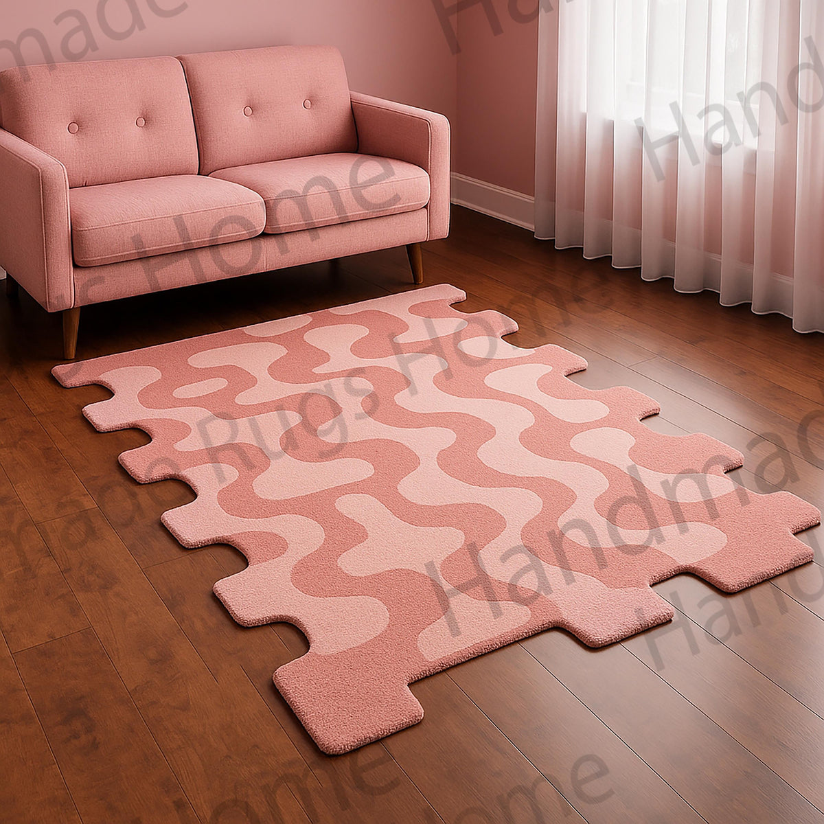 Colorful living room with handmade wool rug