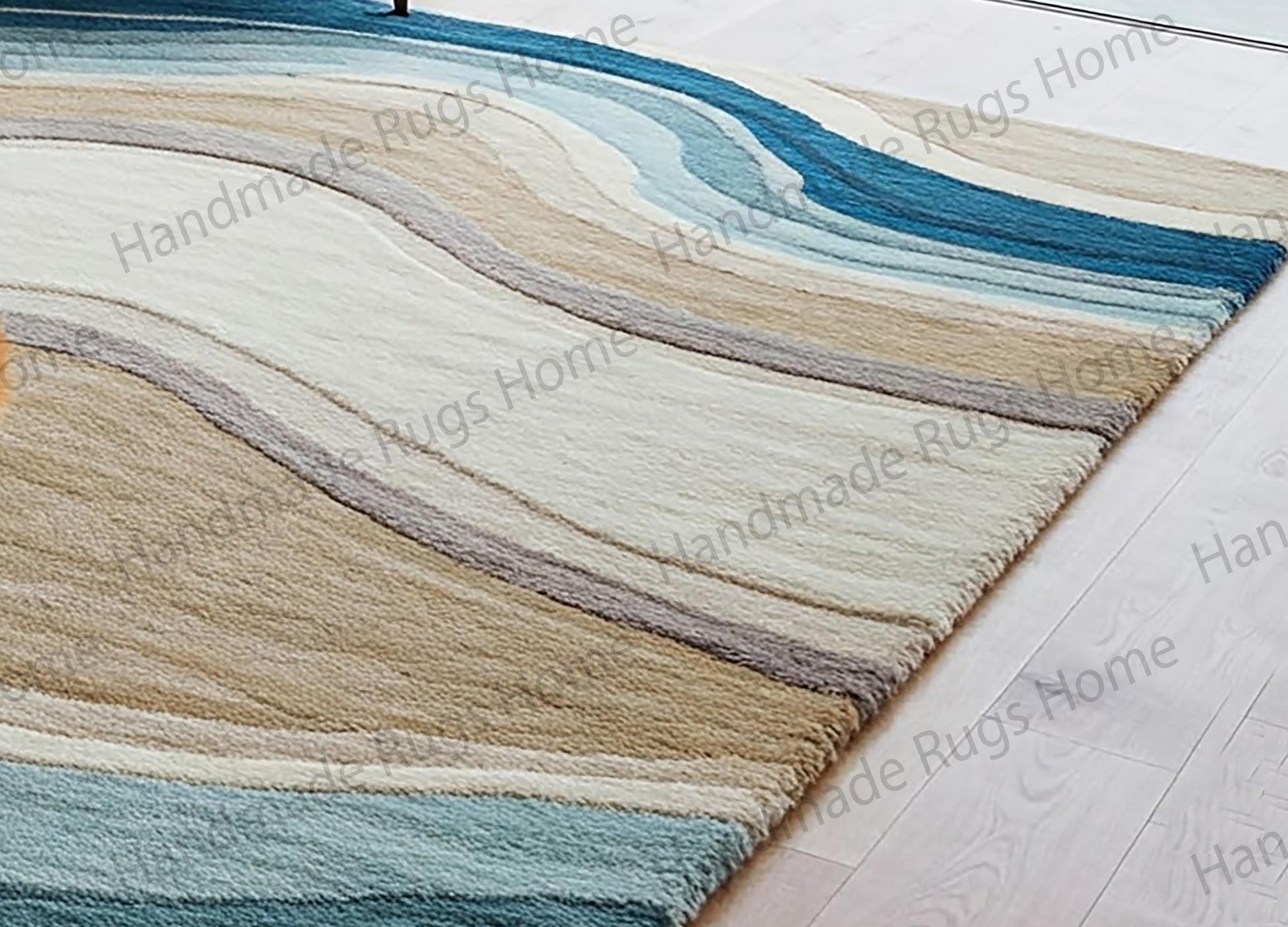 Modern contemporary rug with ocean-inspired colors
