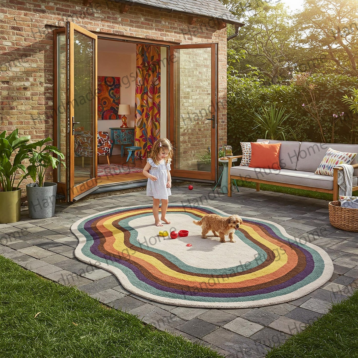 Hand-tufted wool rug with abstract colorful design