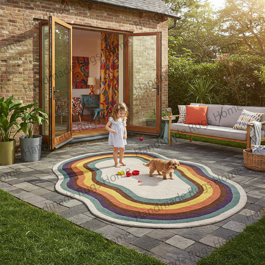 Hand-tufted wool rug with abstract colorful design