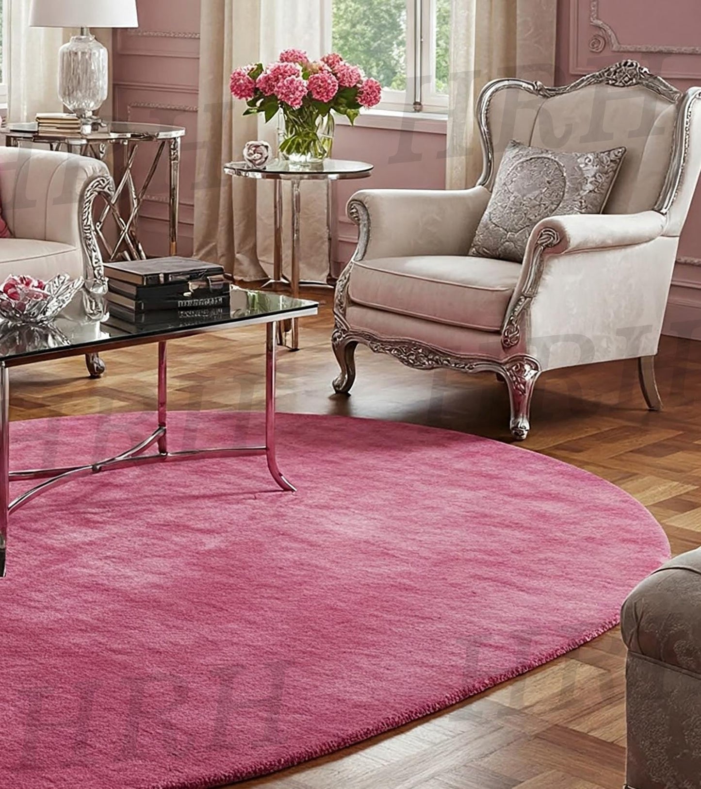 Luxurious pastel pink rug for elegant living space