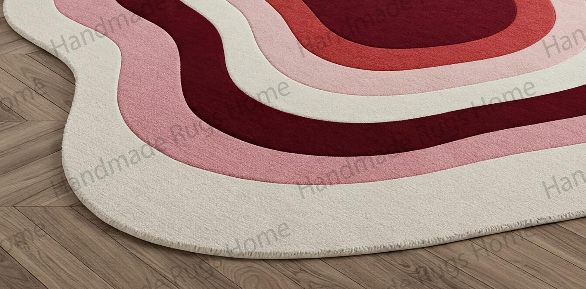 Artistic modern area rug in a pastel-themed living room