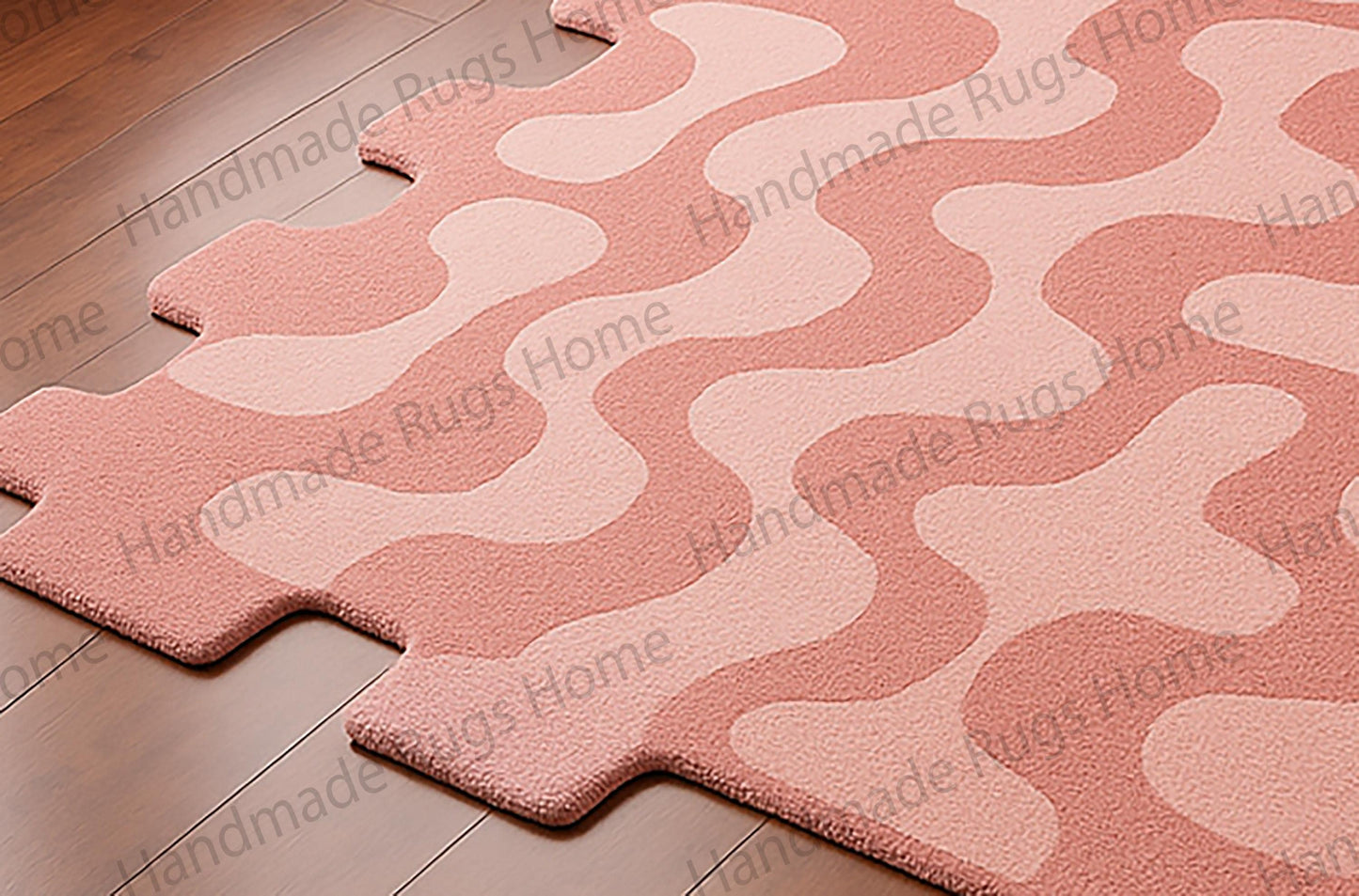 Pink and magenta wool rug on wooden floor