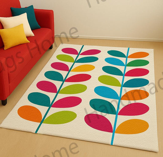 Timeless Elegance Woolen Rug: Multi-Hued Handmade Carpet for Living Room, Kitchen & Bedroom Decor
