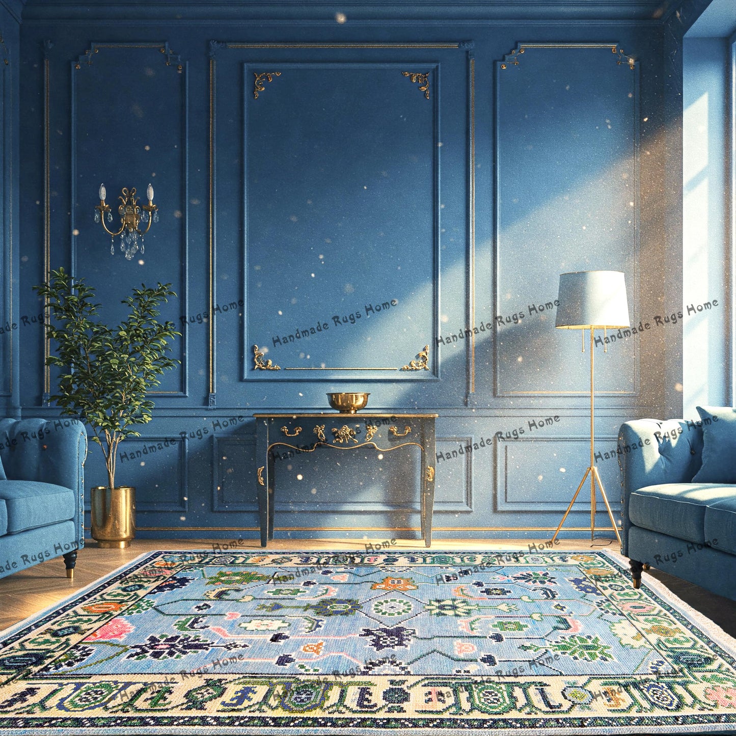 Traditional 8x10 wool rug with ornate border details.