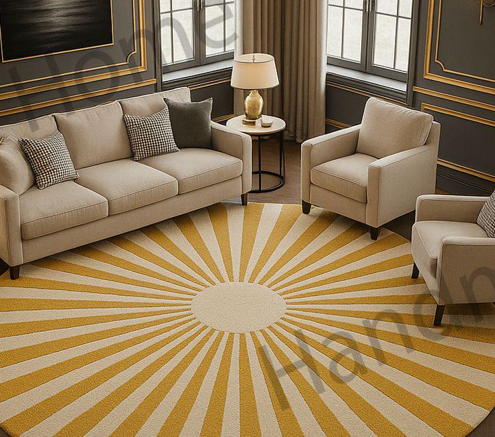 Hand-Tufted Wool Area Rug: Radiant Sunrise Gold, 8 ft Round