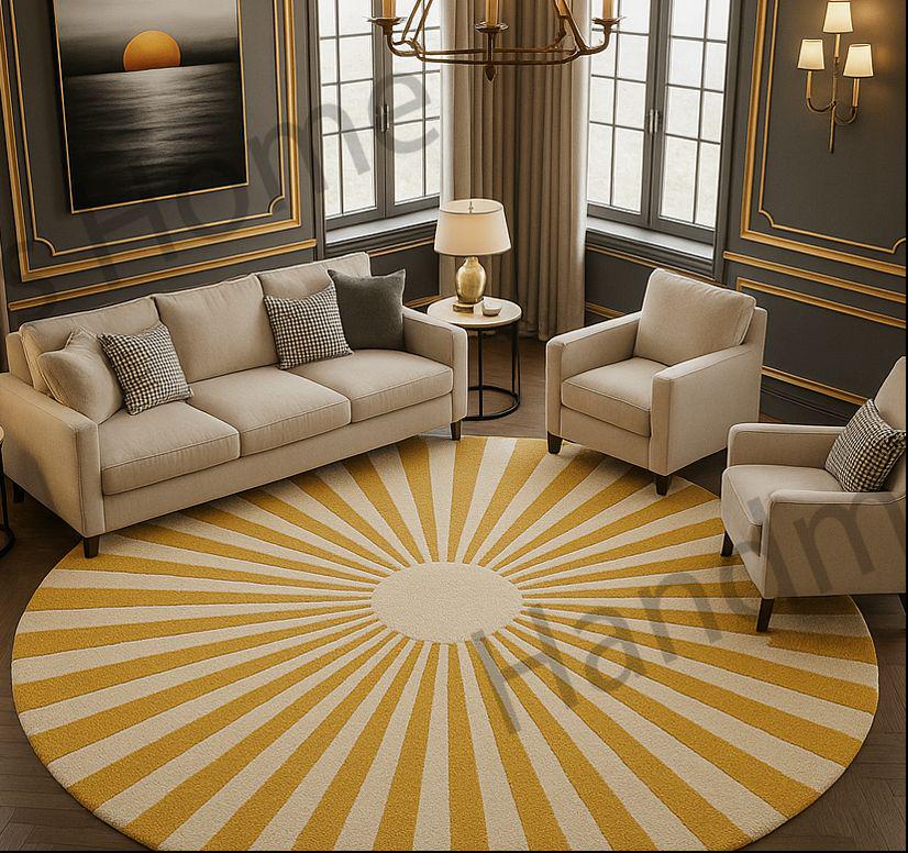 Hand-Tufted Wool Area Rug: Radiant Sunrise Gold, 8 ft Round