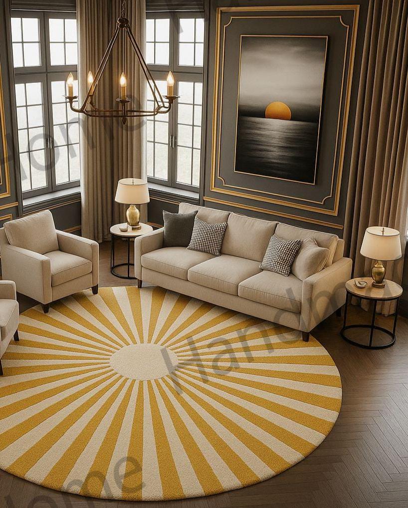Hand-Tufted Wool Area Rug: Radiant Sunrise Gold, 8 ft Round