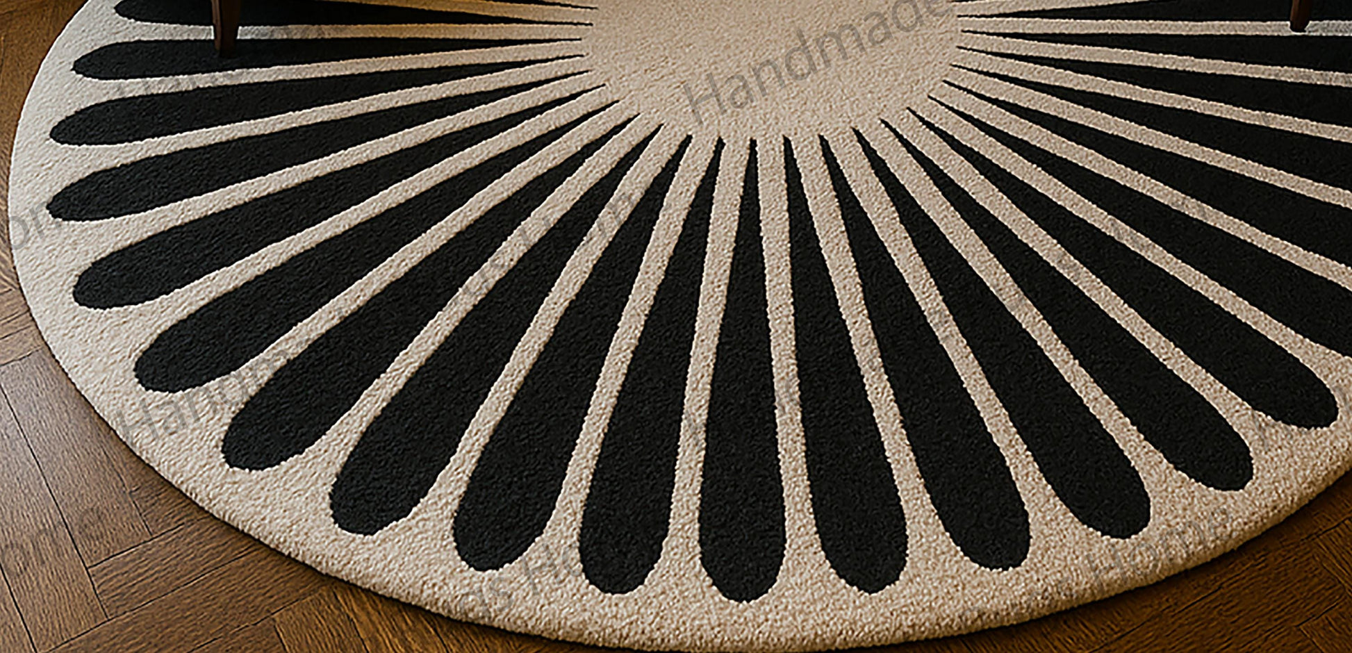 Unique hand-tufted wool rug, adding sophisticated charm.