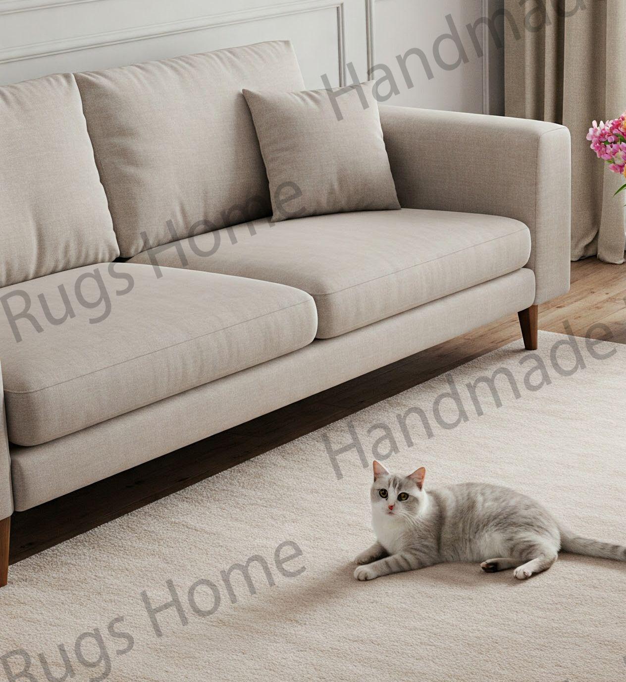 Hand-Tufted Wool Rug: Modern White Area Carpet for Home