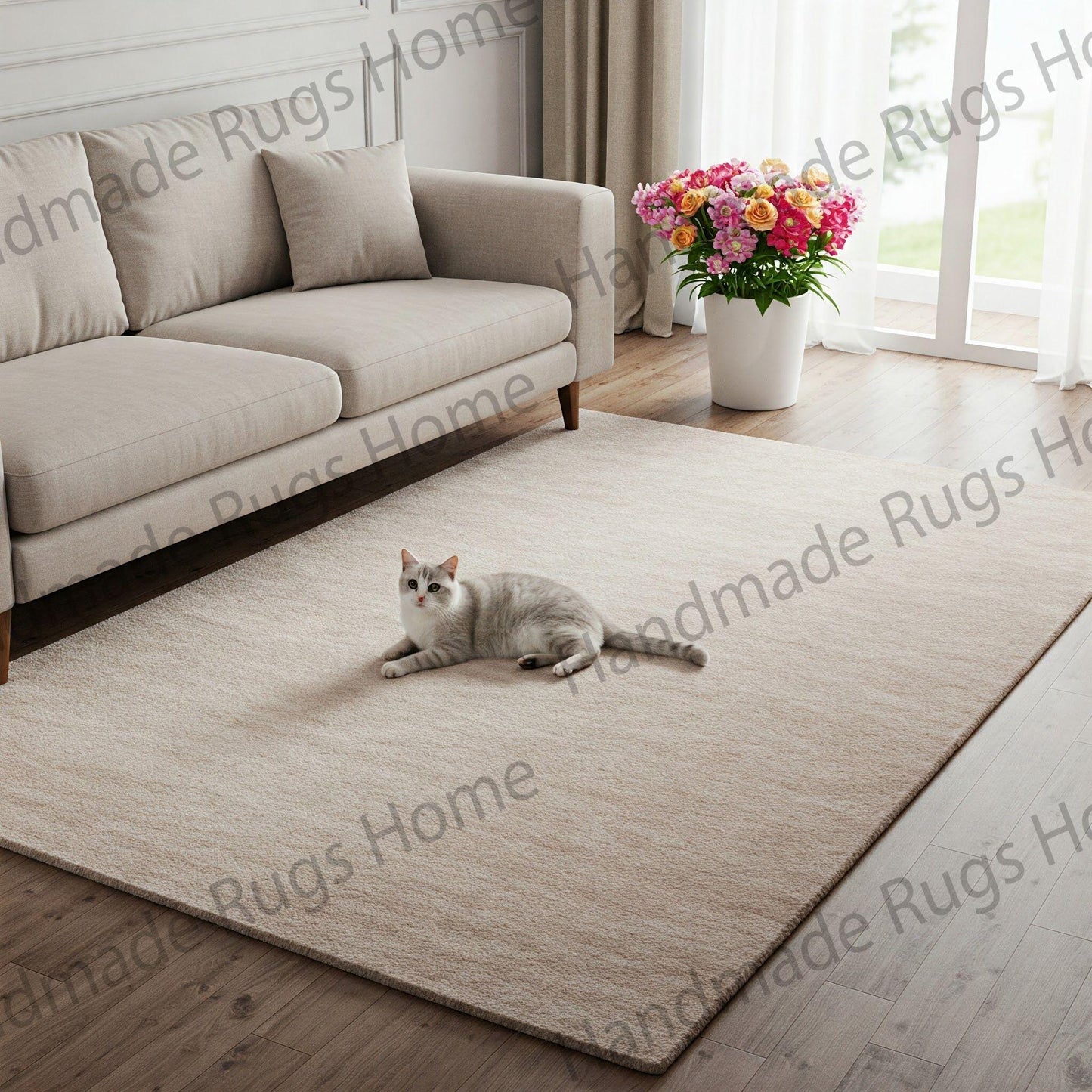 Hand-Tufted Wool Rug: Modern White Area Carpet for Home