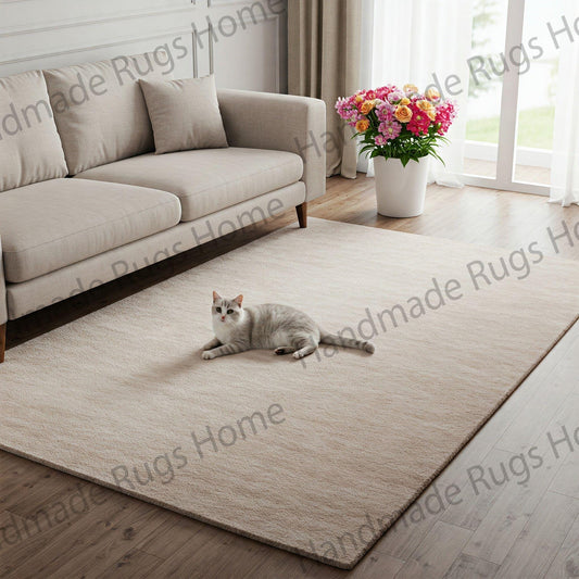 Hand-Tufted Wool Rug: Modern White Area Carpet for Home