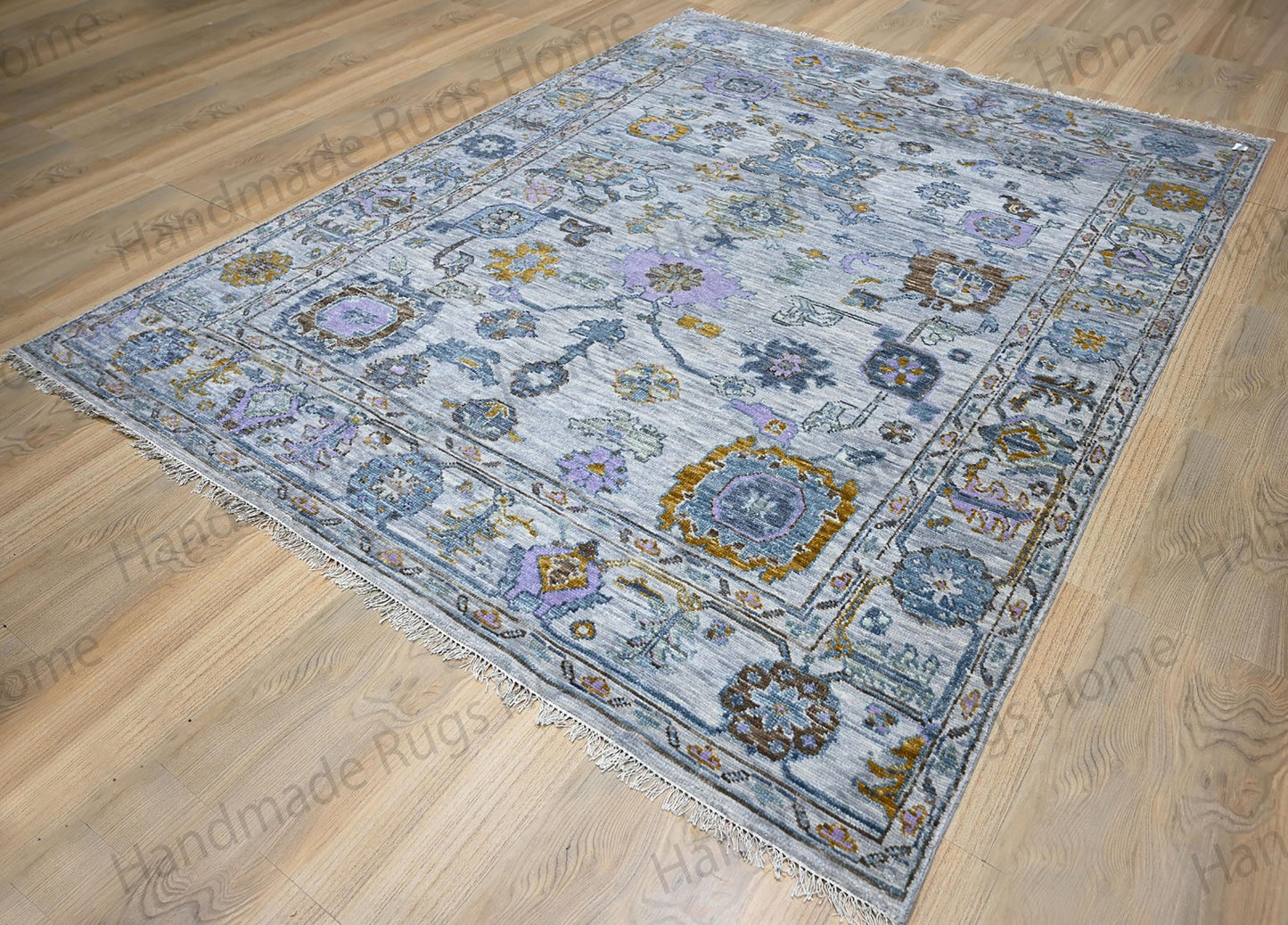 Hand-Knotted Wool Rug: Turkish Oushak Style Floral Medallion
