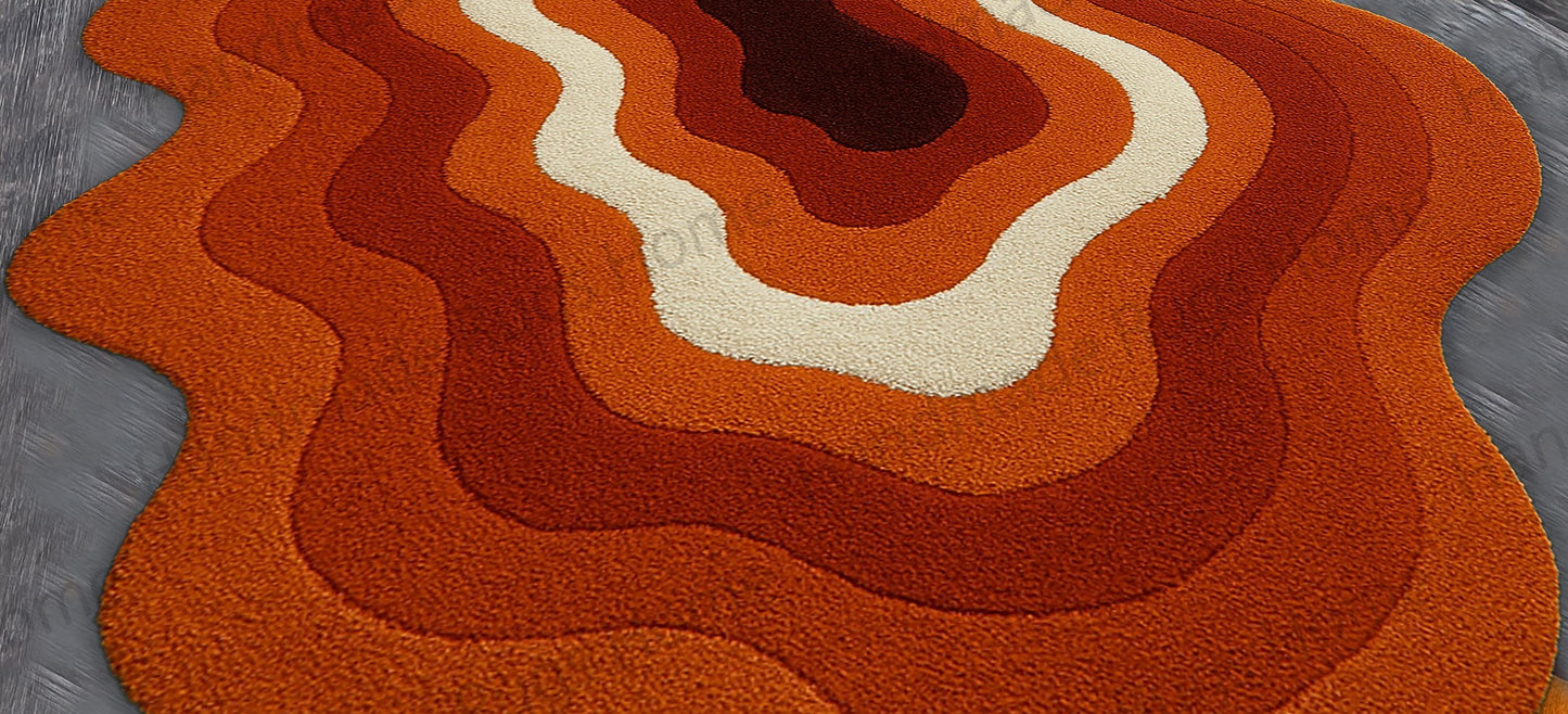 Hand-Tufted Wool Rug: Multicolor Waves, Modern Living Room Decor