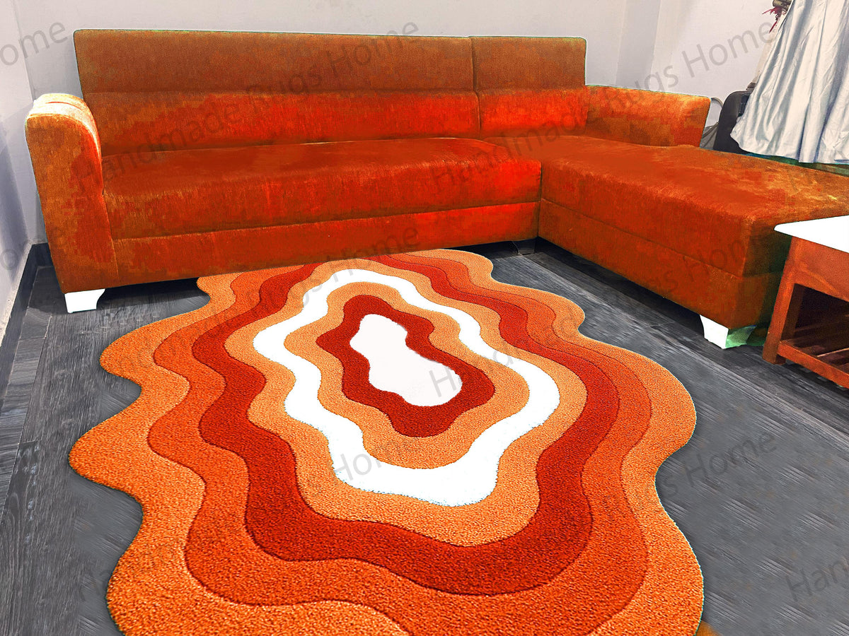 Hand-Tufted Wool Rug: Multicolor Waves, Modern Living Room Decor