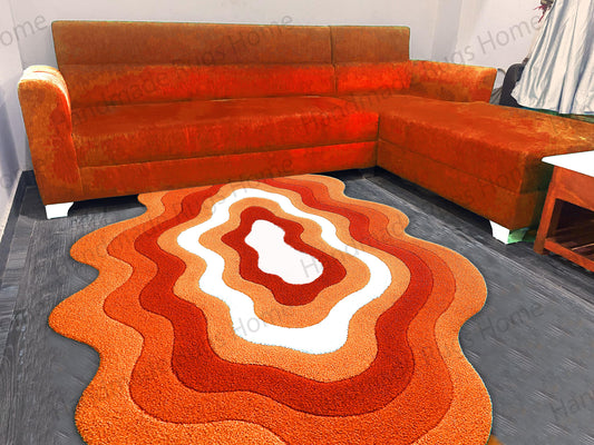 Hand-Tufted Wool Rug: Multicolor Waves, Modern Living Room Decor