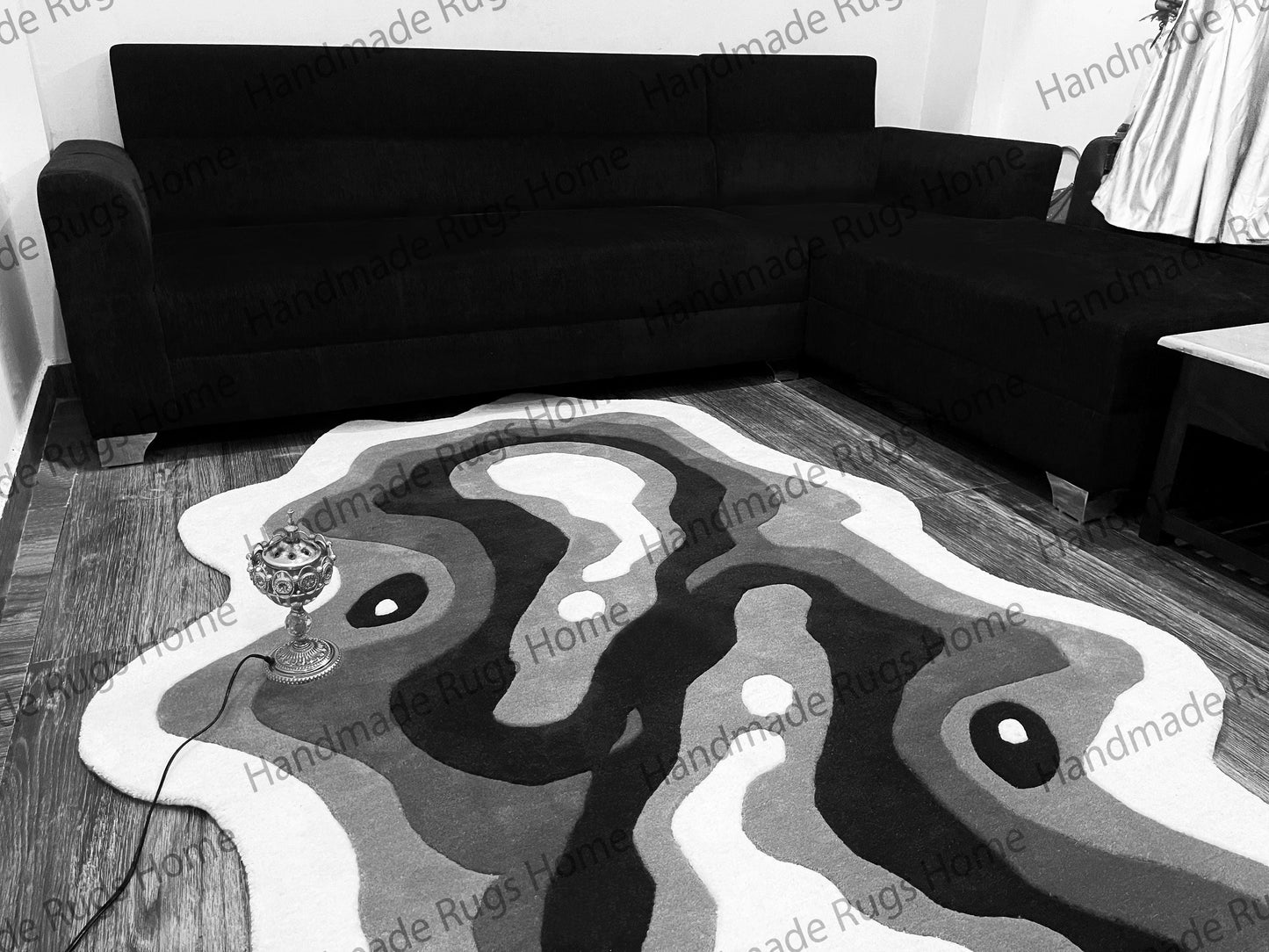 Hand-Tufted Wool Rug: Multicolor Waves, Modern Living Room Decor