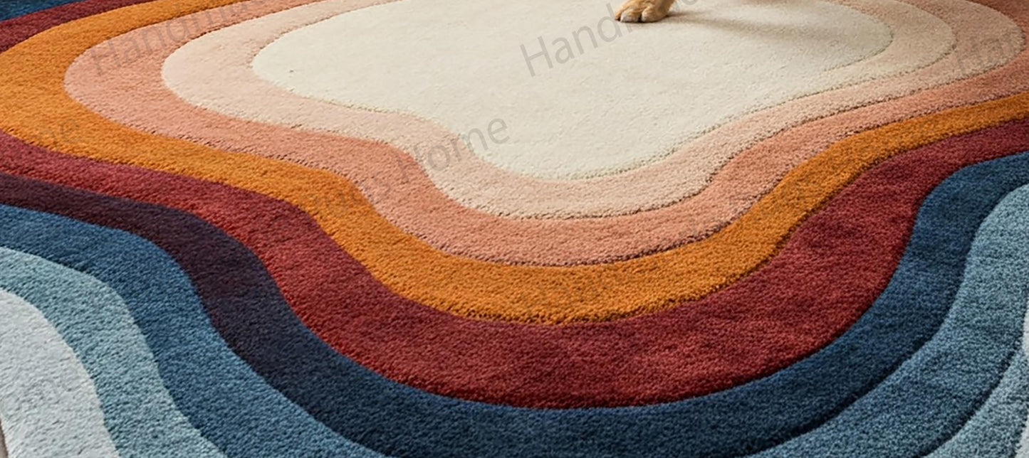 Hand Tufted Wool Area Rug: Sunset Mirage Abstract Design