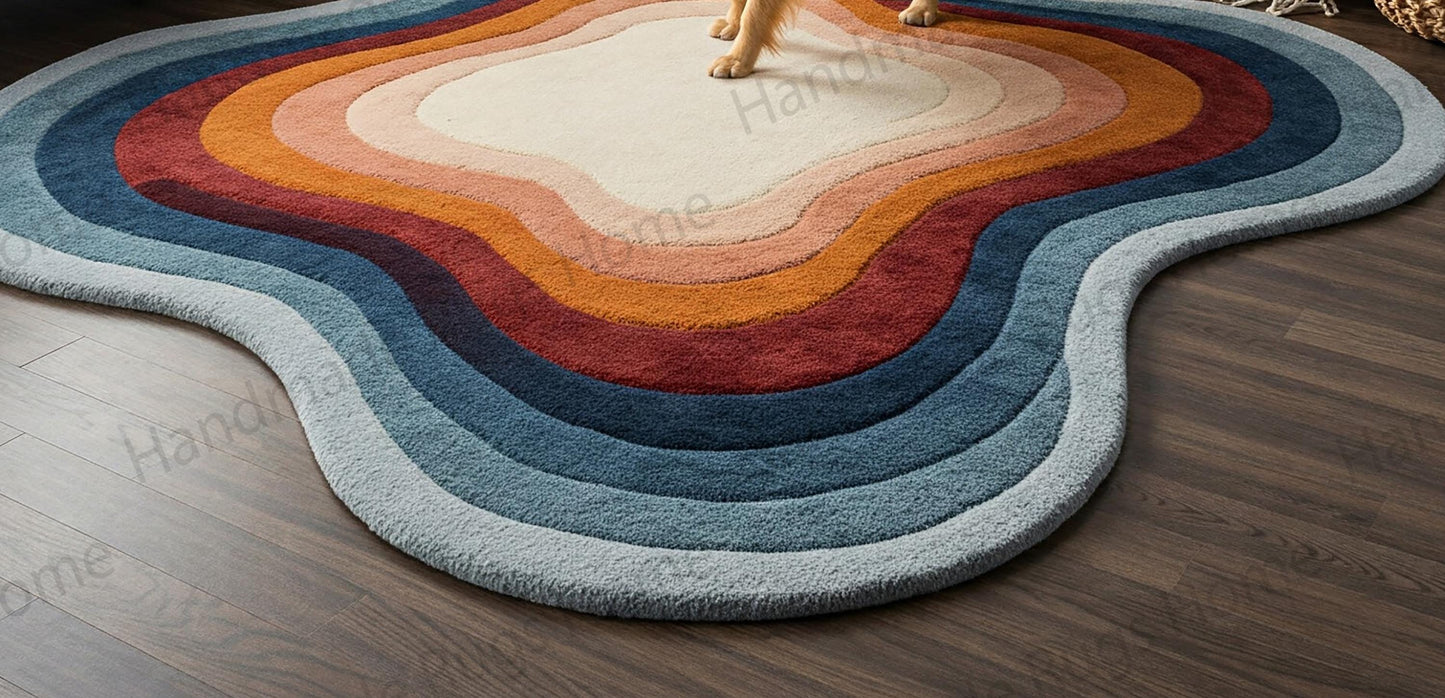 Hand Tufted Wool Area Rug: Sunset Mirage Abstract Design