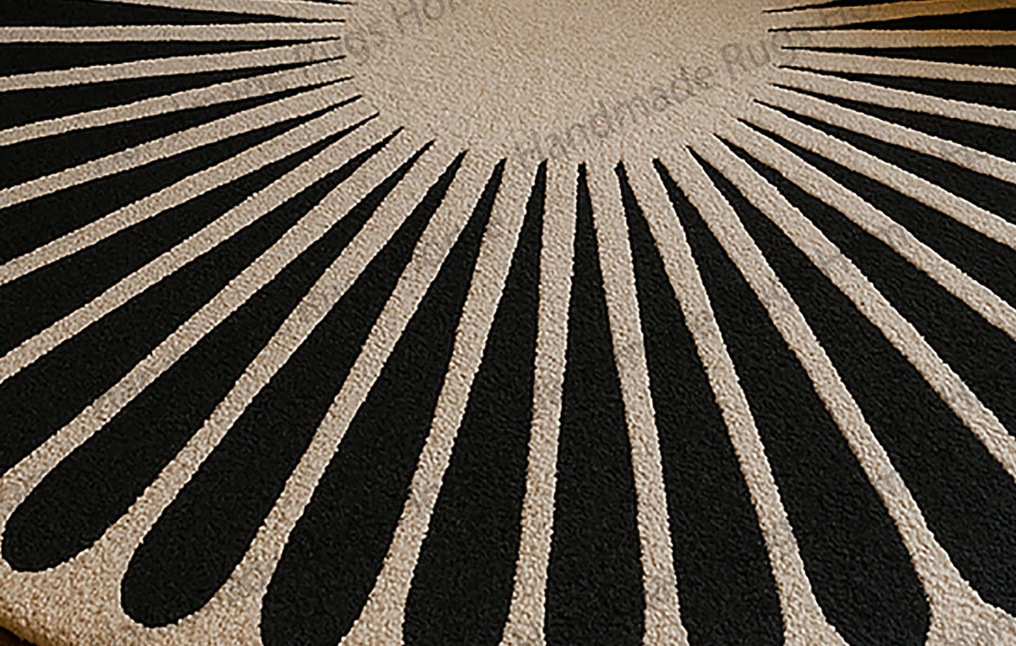 Hand Tufted Midnight Sunburst Rug, Black Ivory Modern Floor Covering