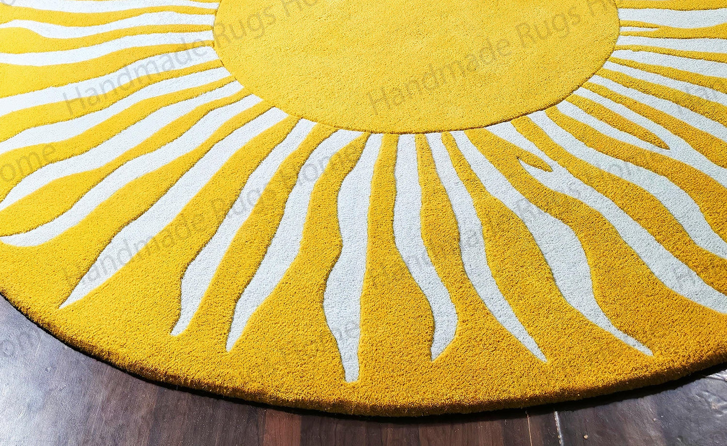 Sun Pattern Round Rug: Handcrafted Wool Area Rugs (Custom Colors)