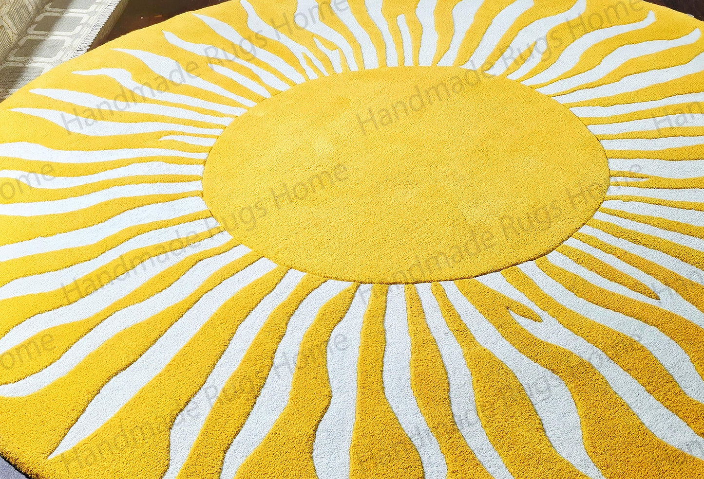 Sun Pattern Round Rug: Handcrafted Wool Area Rugs (Custom Colors)