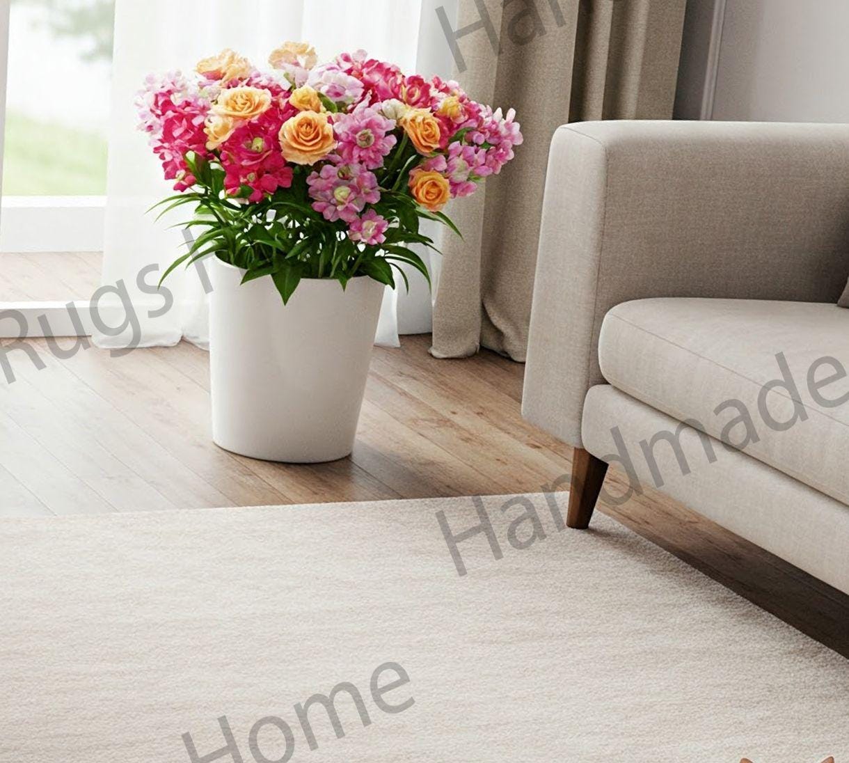 Hand-Tufted Wool Rug: Modern White Area Carpet for Home