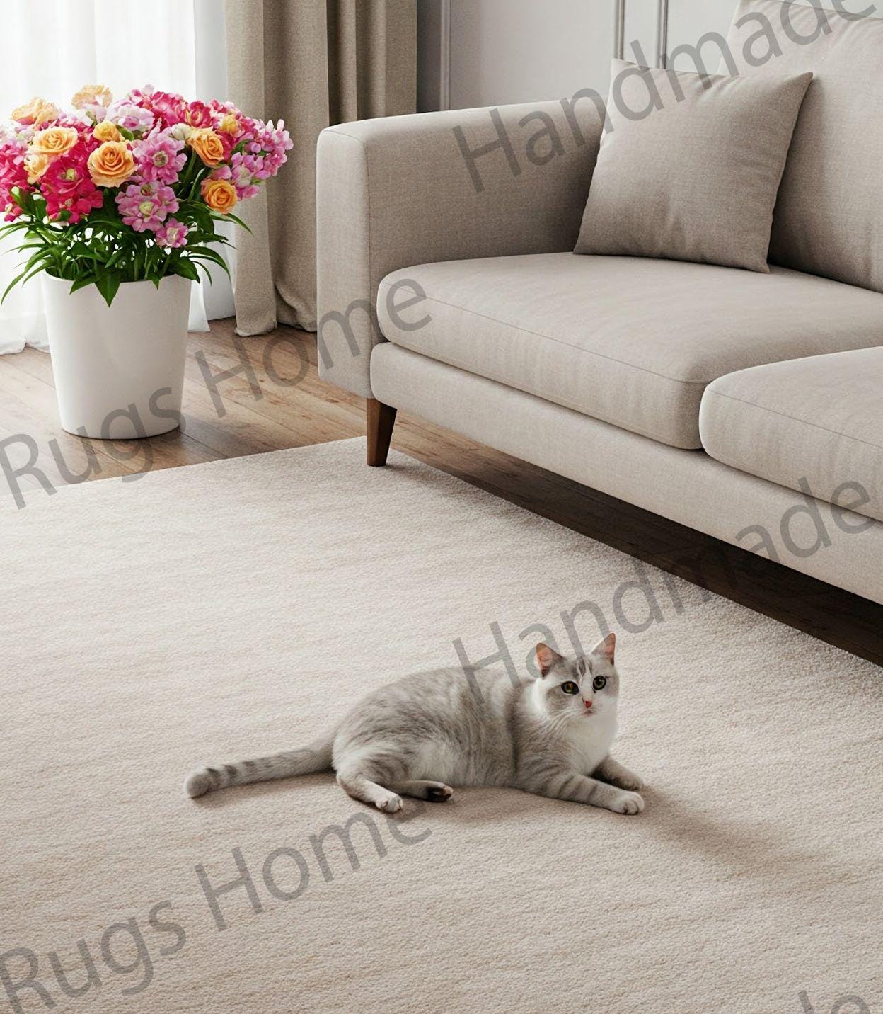 Hand-Tufted Wool Rug: Modern White Area Carpet for Home