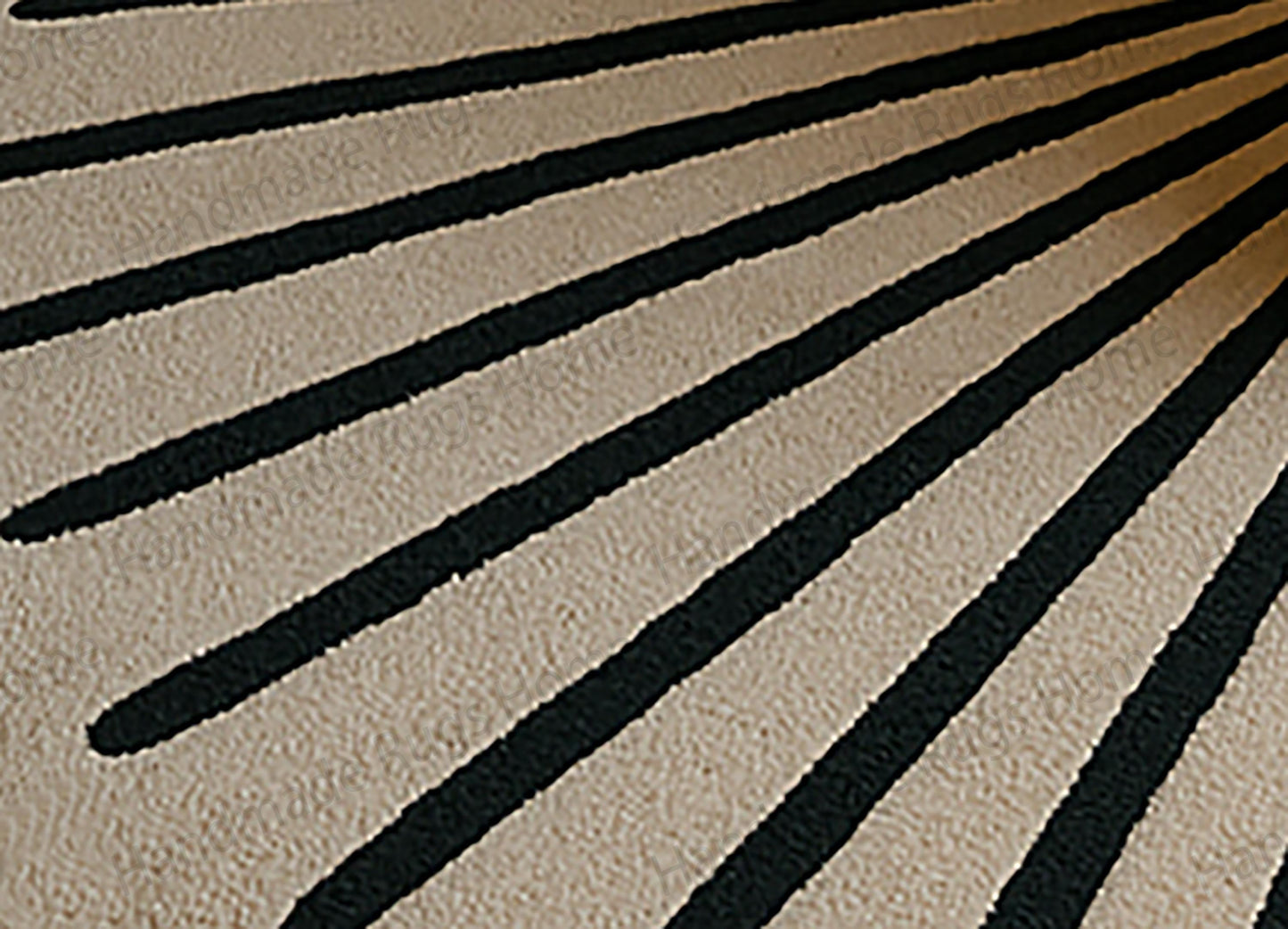 Hand-Tufted Wool Sunburst Rug, Round Geometric Area Carpet, Black Ivory Luxury Decor