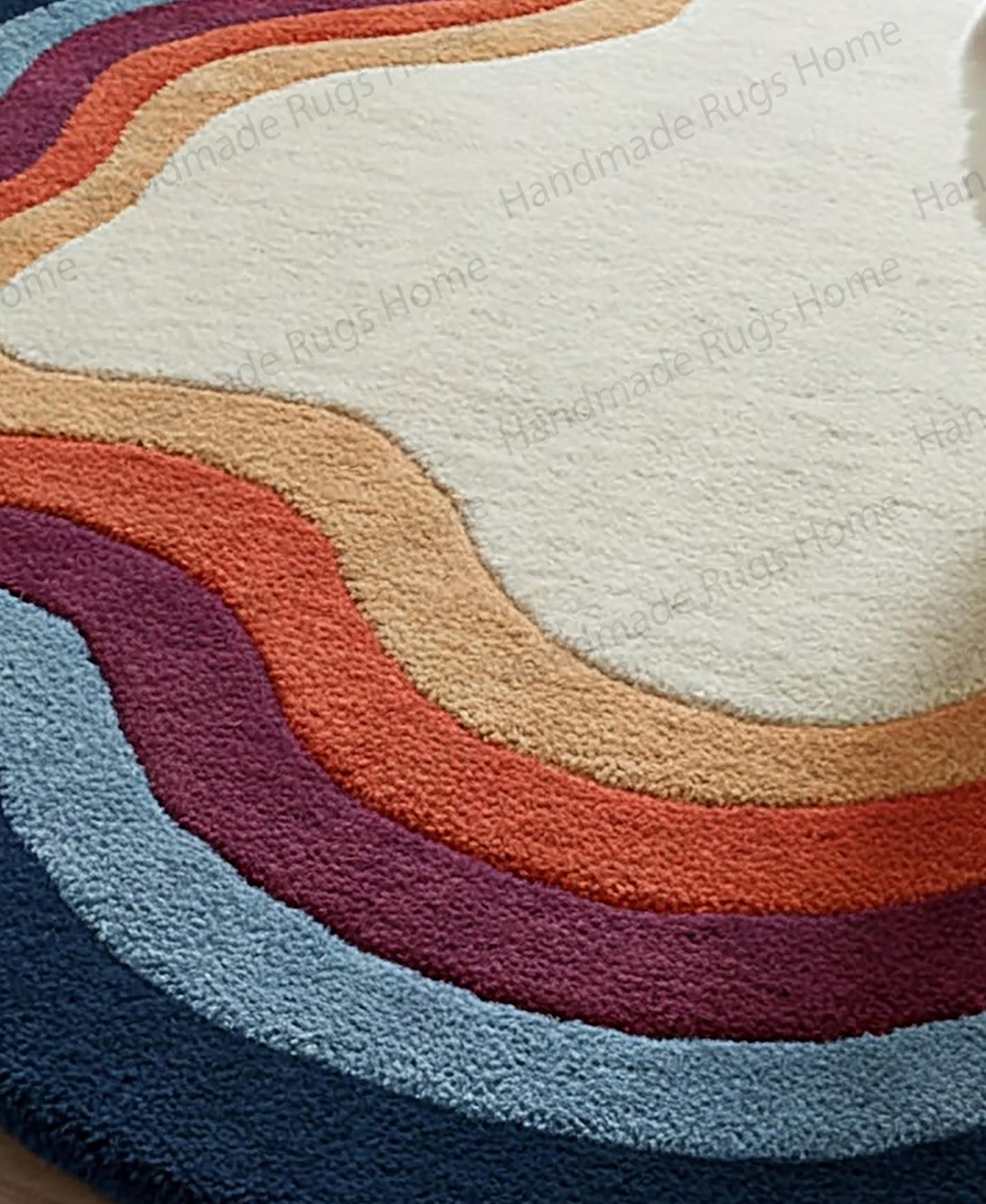 Hand-Tufted Wool Area Rug: Sunset Bloom Irregular Wavy Design