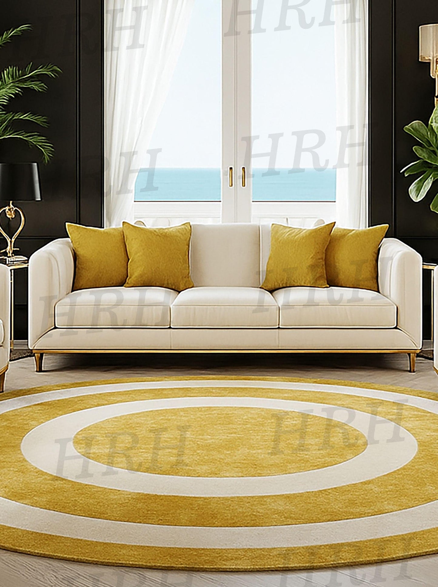 Hand-Tufted Wool Area Rug: Radiant Sunrise Gold, Modern Round Carpet