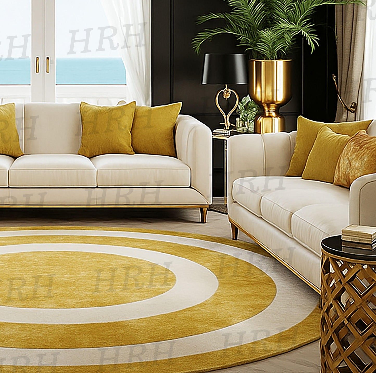 Hand-Tufted Wool Area Rug: Radiant Sunrise Gold, Modern Round Carpet
