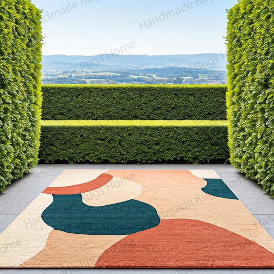 Hand-Tufted Wool Rug: Multicolor Waves, Terracotta Grove - Contemporary Decor